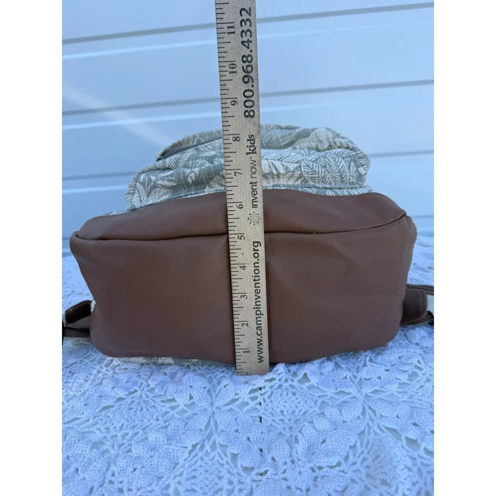 Wild‎ Fable Mini Backpack Beige Floral Canvas Brown Trim Small Casual Bag